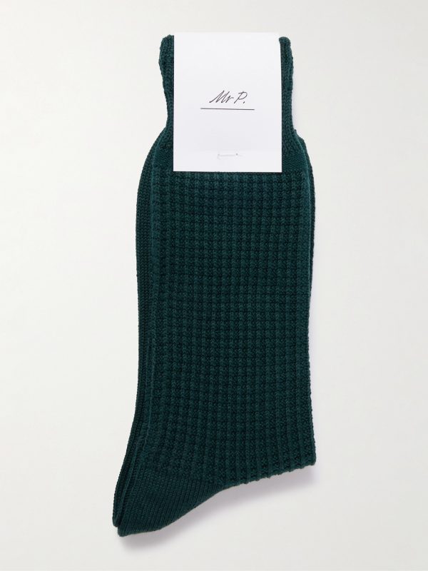 Waffle-Knit Cotton-Blend Socks - E1 Waffle-Knit Cotton-Blend Socks - E1