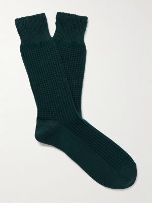 Waffle-Knit Cotton-Blend Socks