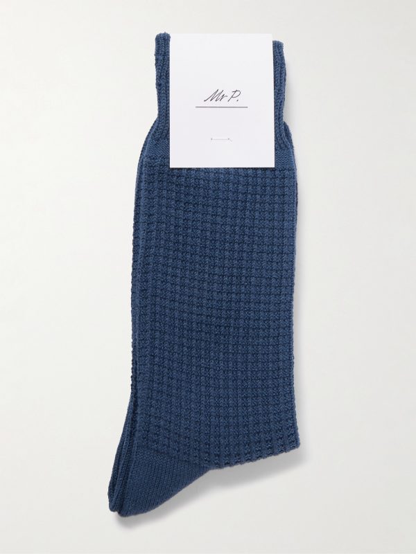 Waffle-Knit Cotton-Blend Socks - E1 Waffle-Knit Cotton-Blend Socks - E1