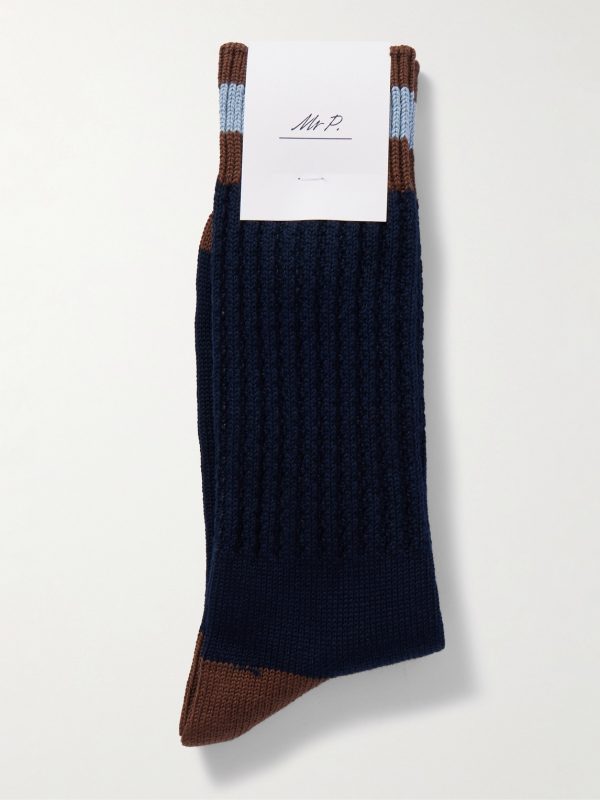 Striped Ribbed Cotton-Blend Socks - E1