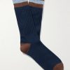 Striped Ribbed Cotton-Blend Socks