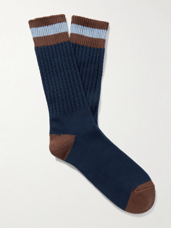 Striped Ribbed Cotton-Blend Socks