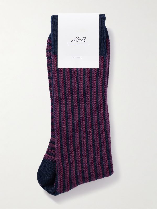 Striped Cotton-Blend Socks - E1 Striped Cotton-Blend Socks - E1