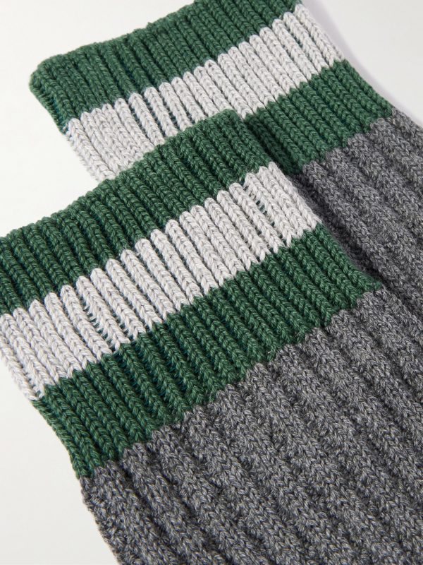 Striped Ribbed Cotton-Blend Socks - CU