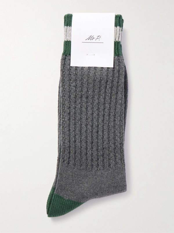 Striped Ribbed Cotton-Blend Socks - E1