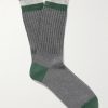 Striped Ribbed Cotton-Blend Socks