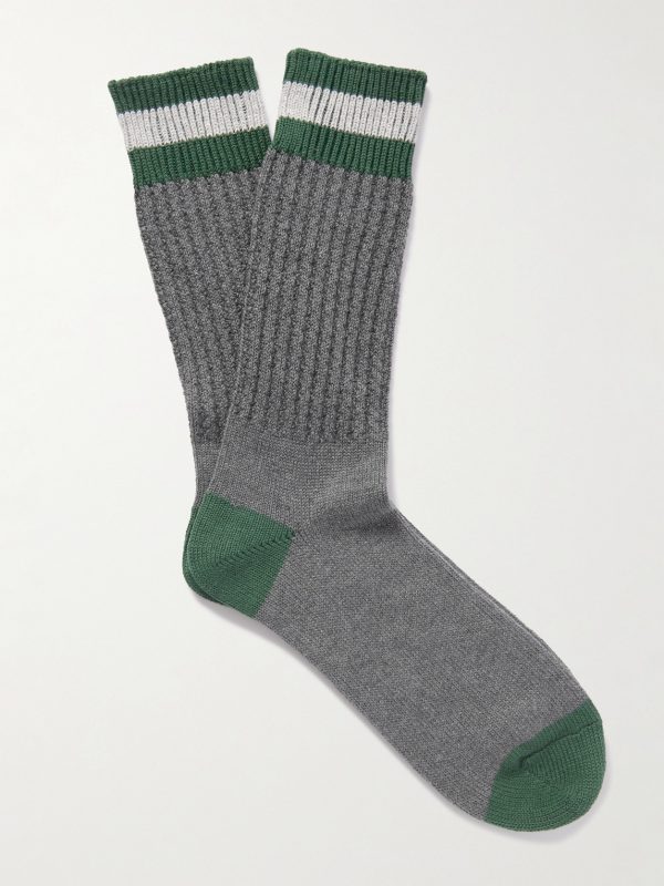 Striped Ribbed Cotton-Blend Socks
