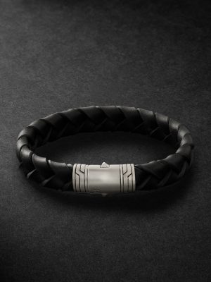 Woven Leather, Sterling Silver and Enamel Bracelet Woven Leather, Sterling Silver and Enamel Bracelet
