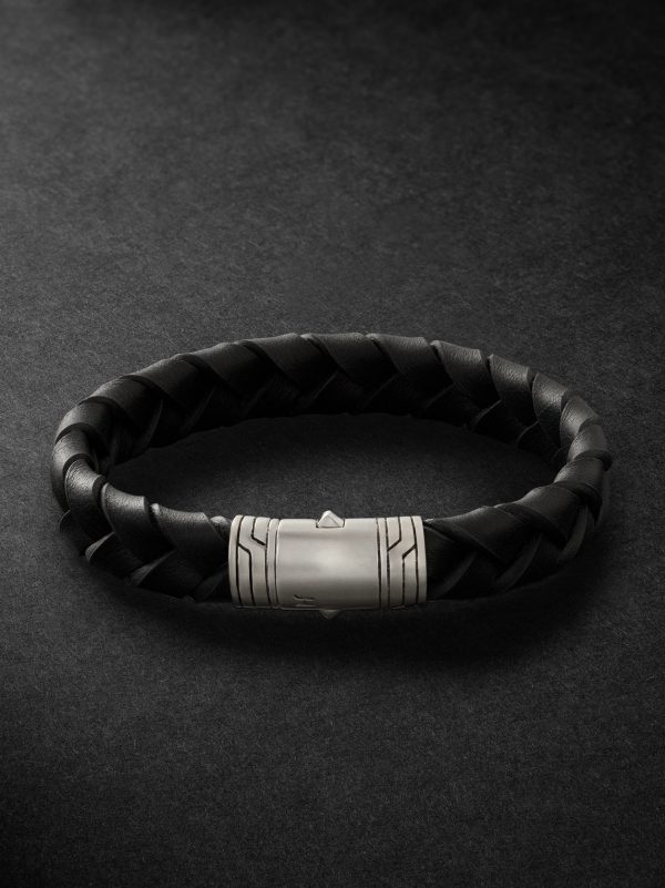 Woven Leather, Sterling Silver and Enamel Bracelet