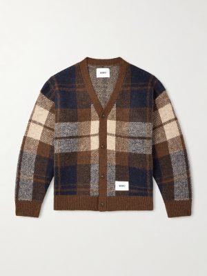 Palmer Logo-Appliquéd Checked Jacquard-Knit Cardigan Palmer Logo-Appliquéd Checked Jacquard-Knit Cardigan