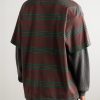Waffle-Knit Trimmed Logo-Embroidered Striped Cotton-Jersey T-Shirt - BK
