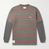 Waffle-Knit Trimmed Logo-Embroidered Striped Cotton-Jersey T-Shirt