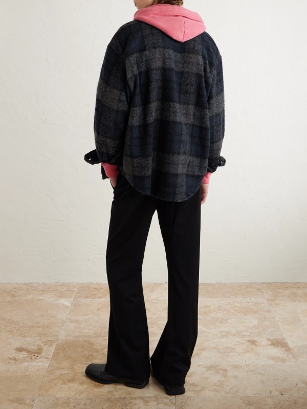Logo-Appliquéd Checked Brushed Wool-Blend Overshirt - BK Logo-Appliquéd Checked Brushed Wool-Blend Overshirt - BK
