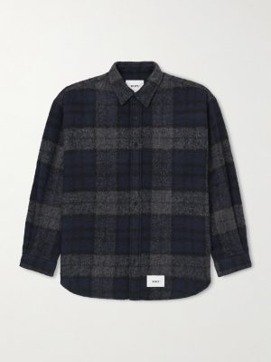 Logo-Appliquéd Checked Brushed Wool-Blend Overshirt Logo-Appliquéd Checked Brushed Wool-Blend Overshirt