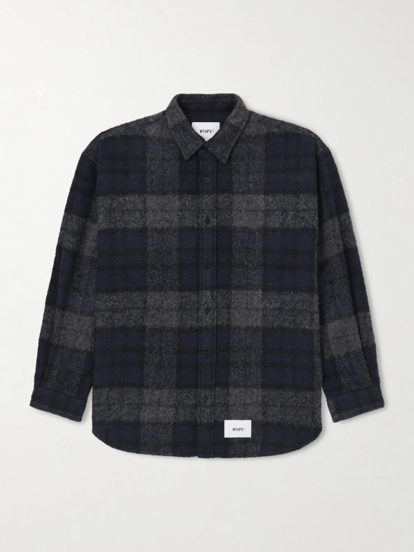 Logo-Appliquéd Checked Brushed Wool-Blend Overshirt Logo-Appliquéd Checked Brushed Wool-Blend Overshirt