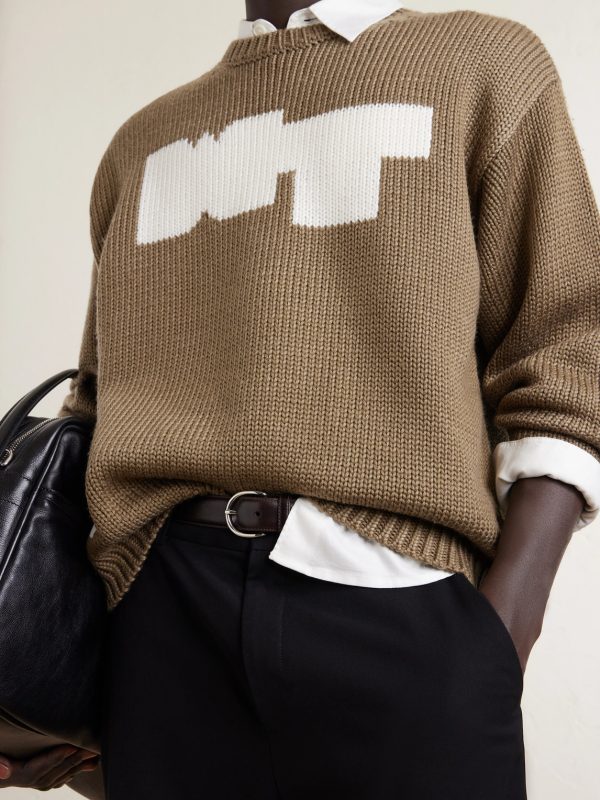 Logo-Intarsia Ribbed-Knit Sweater - CU