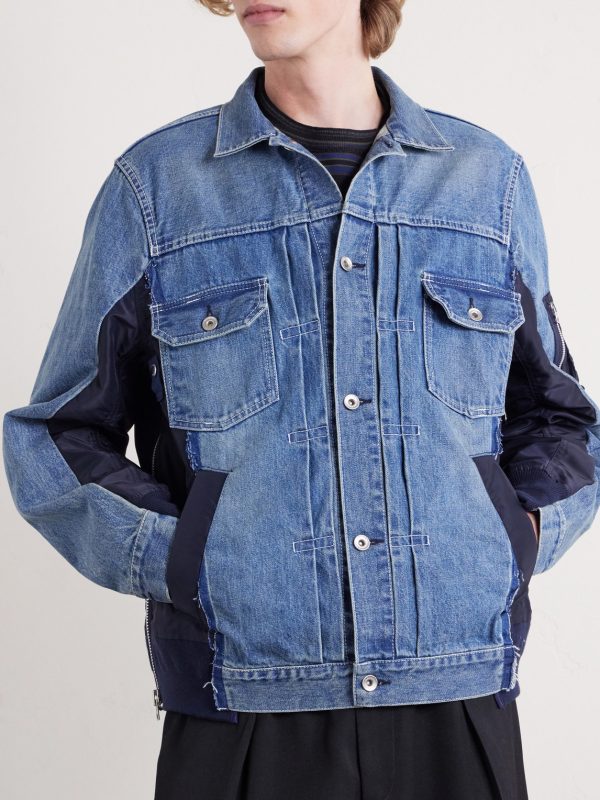 Denim and Nylon-Twill Bomber Jacket - FR