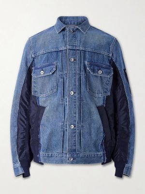 Denim and Nylon-Twill Bomber Jacket