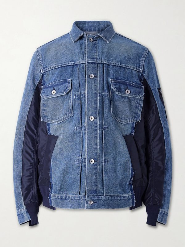 Denim and Nylon-Twill Bomber Jacket