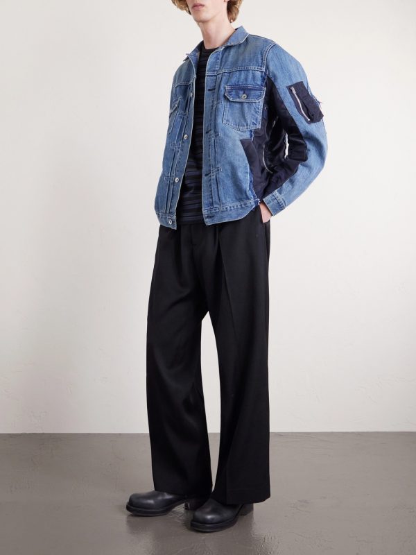 Denim and Nylon-Twill Bomber Jacket - OU