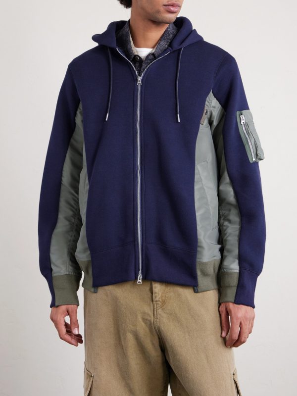MA-1 Nylon-Trimmed Cotton-Blend Jersey Zip-Up Hoodie - FR MA-1 Nylon-Trimmed Cotton-Blend Jersey Zip-Up Hoodie - FR