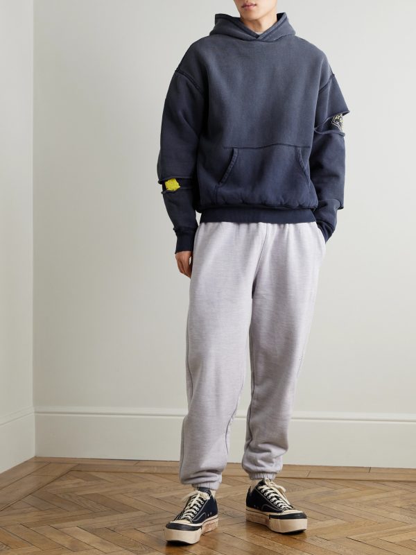 Reversible Distressed Printed Cotton-Jersey Hoodie - OU Reversible Distressed Printed Cotton-Jersey Hoodie - OU