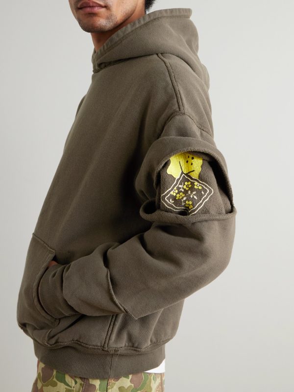 Reversible Distressed Printed Cotton-Jersey Hoodie - E2 Reversible Distressed Printed Cotton-Jersey Hoodie - E2