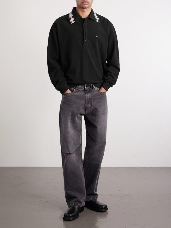 Box Striped Embroidered Cotton-Piqué Polo Shirt - OU Box Striped Embroidered Cotton-Piqué Polo Shirt - OU