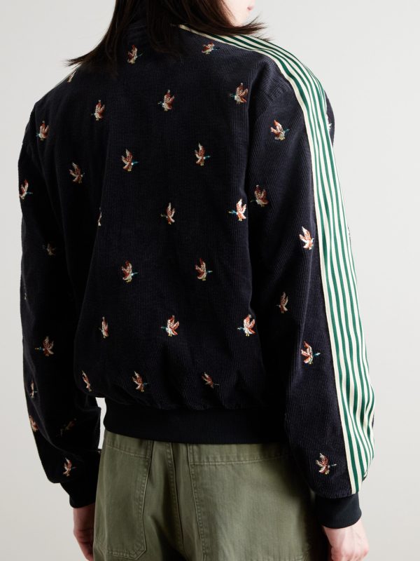 Striped Webbing-Trimmed Embroidered Cotton-Blend Corduroy Track Jacket - BK Striped Webbing-Trimmed Embroidered Cotton-Blend Corduroy Track Jacket - BK