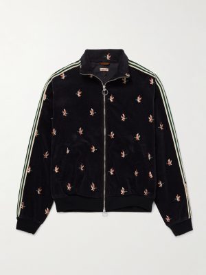Striped Webbing-Trimmed Embroidered Cotton-Blend Corduroy Track Jacket