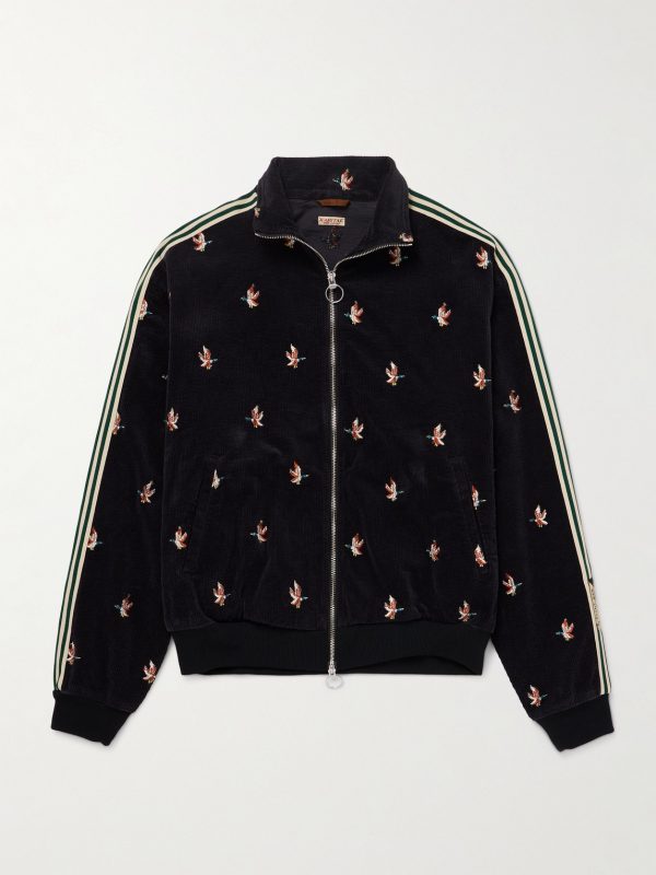 Striped Webbing-Trimmed Embroidered Cotton-Blend Corduroy Track Jacket Striped Webbing-Trimmed Embroidered Cotton-Blend Corduroy Track Jacket