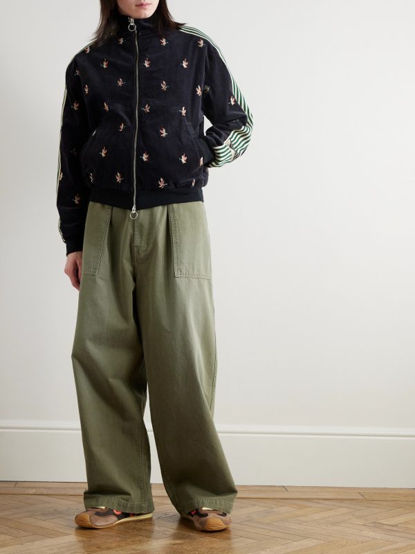 Striped Webbing-Trimmed Embroidered Cotton-Blend Corduroy Track Jacket - OU Striped Webbing-Trimmed Embroidered Cotton-Blend Corduroy Track Jacket - OU