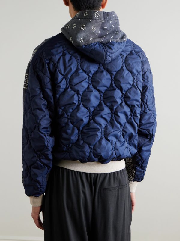 Panelled Bandana-Print Cotton-Jersey and Quilted Shell Hoodie - BK Panelled Bandana-Print Cotton-Jersey and Quilted Shell Hoodie - BK