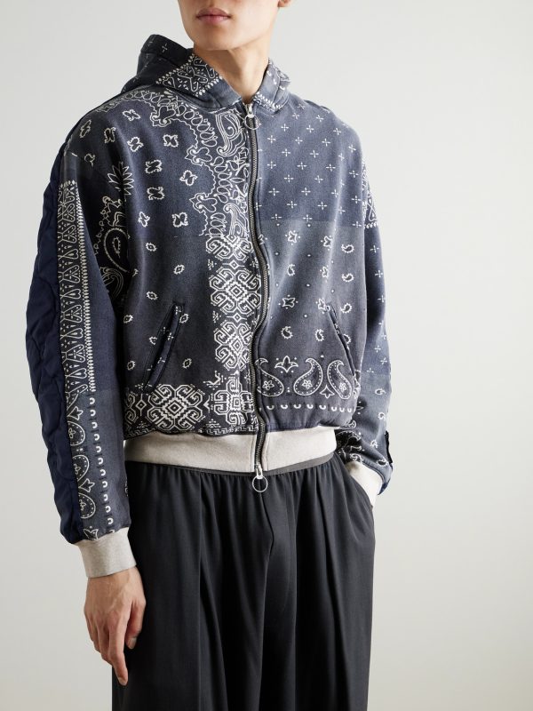 Panelled Bandana-Print Cotton-Jersey and Quilted Shell Hoodie - FR Panelled Bandana-Print Cotton-Jersey and Quilted Shell Hoodie - FR