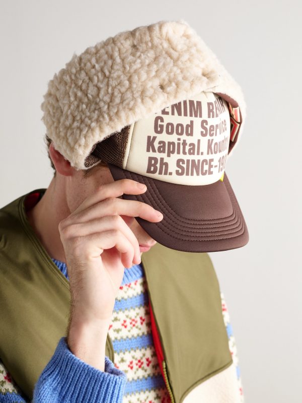 Denim Repair Service Fleece-Trimmed Printed Canvas and Mesh Trucker Cap - E1 Denim Repair Service Fleece-Trimmed Printed Canvas and Mesh Trucker Cap - E1