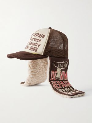 Denim Repair Service Fleece-Trimmed Printed Canvas and Mesh Trucker Cap