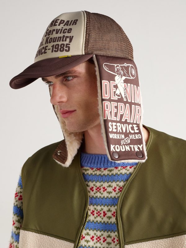 Denim Repair Service Fleece-Trimmed Printed Canvas and Mesh Trucker Cap - OU Denim Repair Service Fleece-Trimmed Printed Canvas and Mesh Trucker Cap - OU