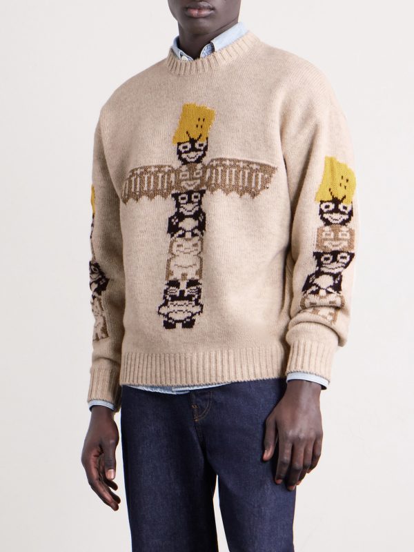 Peckish Totem Pole Intarsia Wool-Blend Sweater - FR Peckish Totem Pole Intarsia Wool-Blend Sweater - FR