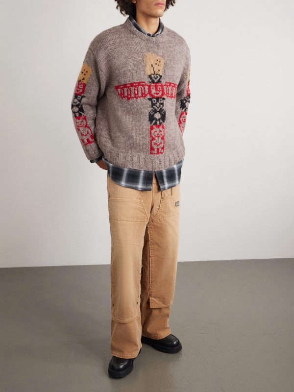 Peckish Totem Pole Intarsia Wool Sweater - OU Peckish Totem Pole Intarsia Wool Sweater - OU