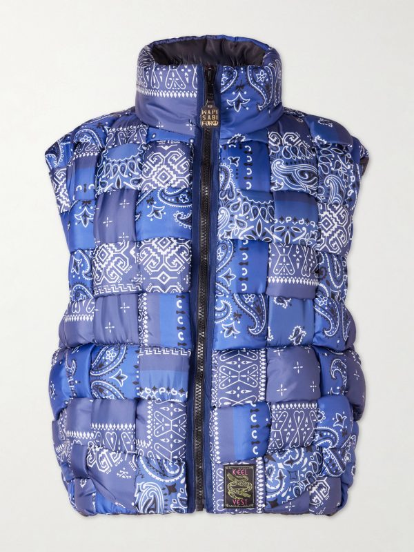 Quilted Patchwork Bandana-Print Shell Gilet