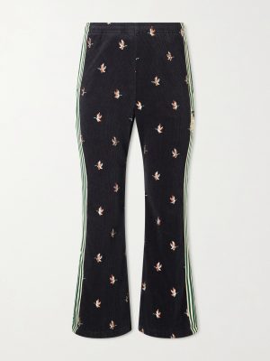 Cropped Flared Webbing-Trimmed Embroidered Cotton-Blend Corduroy Sweatpants Cropped Flared Webbing-Trimmed Embroidered Cotton-Blend Corduroy Sweatpants