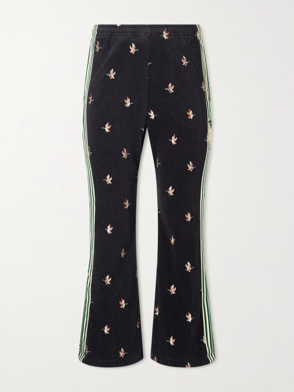 Cropped Flared Webbing-Trimmed Embroidered Cotton-Blend Corduroy Sweatpants Cropped Flared Webbing-Trimmed Embroidered Cotton-Blend Corduroy Sweatpants
