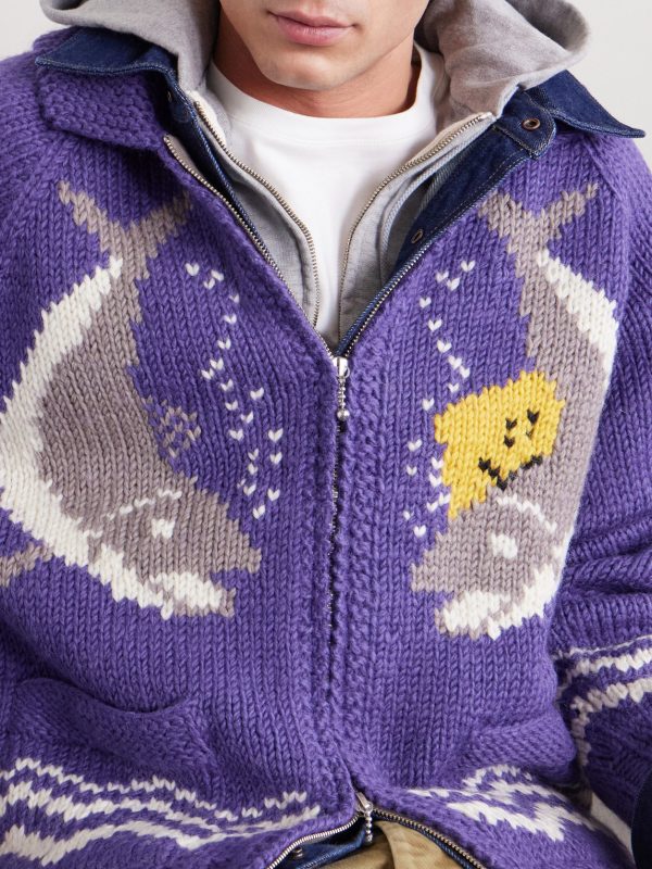 Intarsia Wool Zip-Up Cardigan - CU Intarsia Wool Zip-Up Cardigan - CU