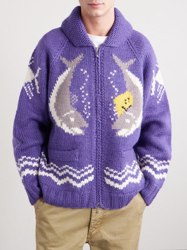 Intarsia Wool Zip-Up Cardigan - FR Intarsia Wool Zip-Up Cardigan - FR