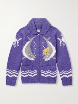 Intarsia Wool Zip-Up Cardigan