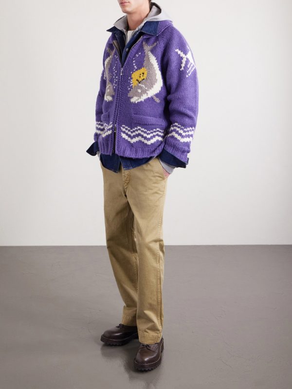 Intarsia Wool Zip-Up Cardigan - OU Intarsia Wool Zip-Up Cardigan - OU