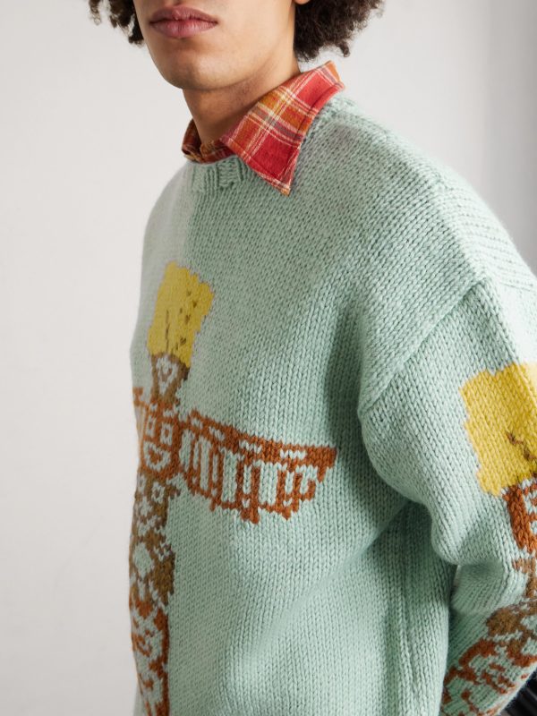 Peckish Totem Pole Intarsia Wool Sweater - CU Peckish Totem Pole Intarsia Wool Sweater - CU