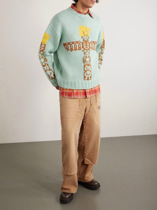 Peckish Totem Pole Intarsia Wool Sweater - OU Peckish Totem Pole Intarsia Wool Sweater - OU