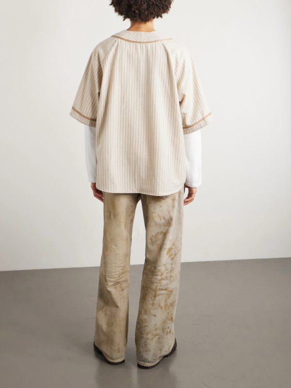 Oversized Striped Appliquéd Wool-Blend Shirt - BK Oversized Striped Appliquéd Wool-Blend Shirt - BK