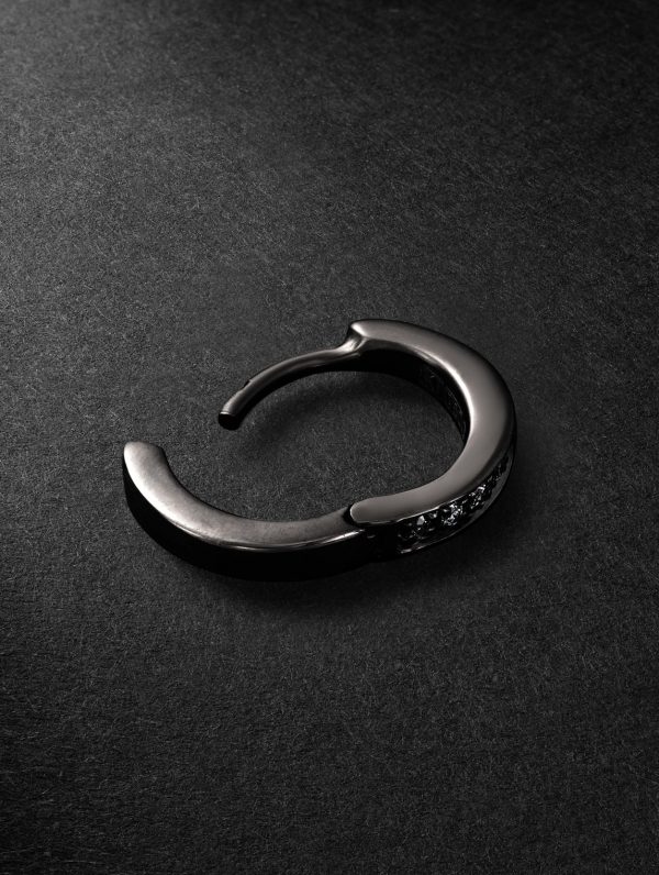 Fortis Small 18-Karat Blackened Gold Diamond Single Hoop Earring - BK Fortis Small 18-Karat Blackened Gold Diamond Single Hoop Earring - BK